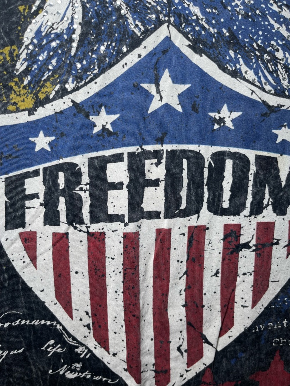 Daytrip Buckle Y2K Acid Wash Bling Freedom Eagle Graphic V-Neck Tee Size Medium - Picture 11 of 15